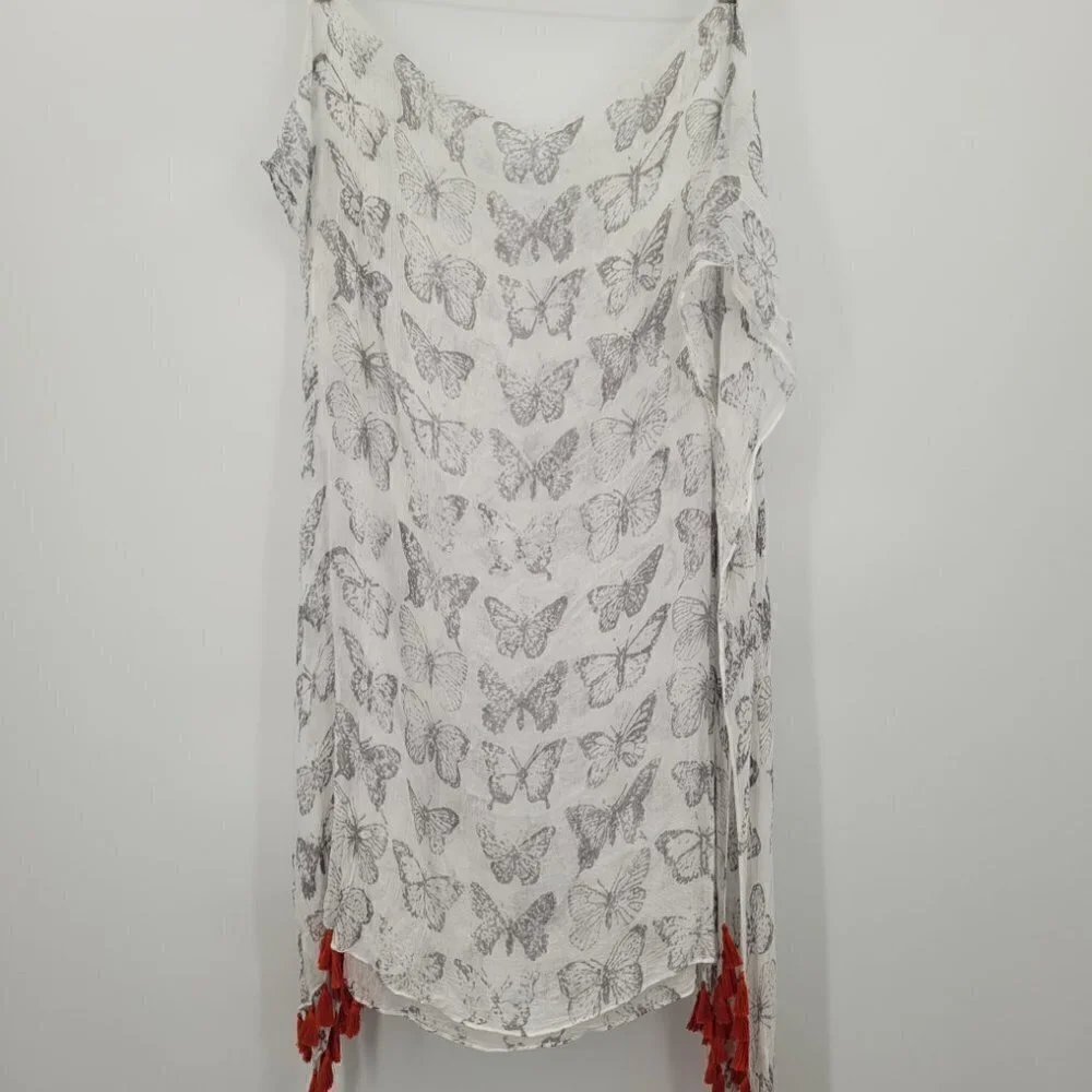 Butterfly Scarf/Wrap with Orange Tassels